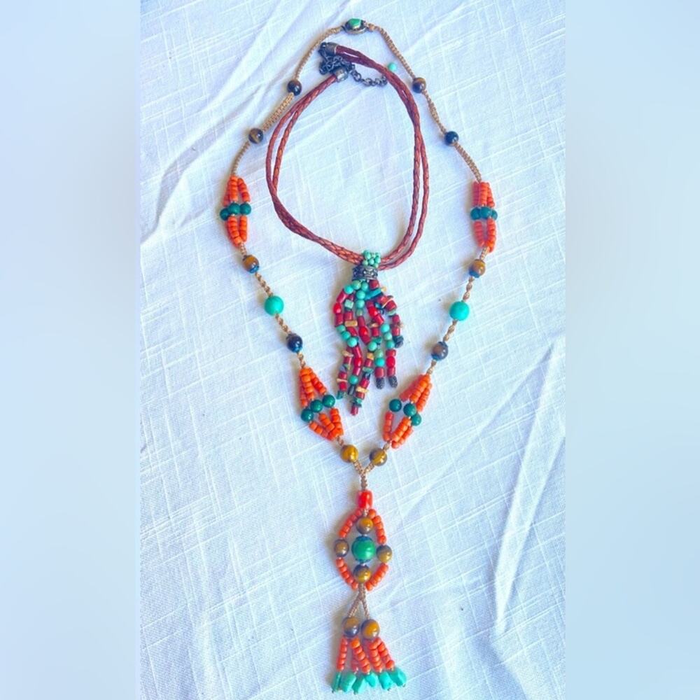 Coral and Turquoise Bead Necklaces. Two necklace bundle
